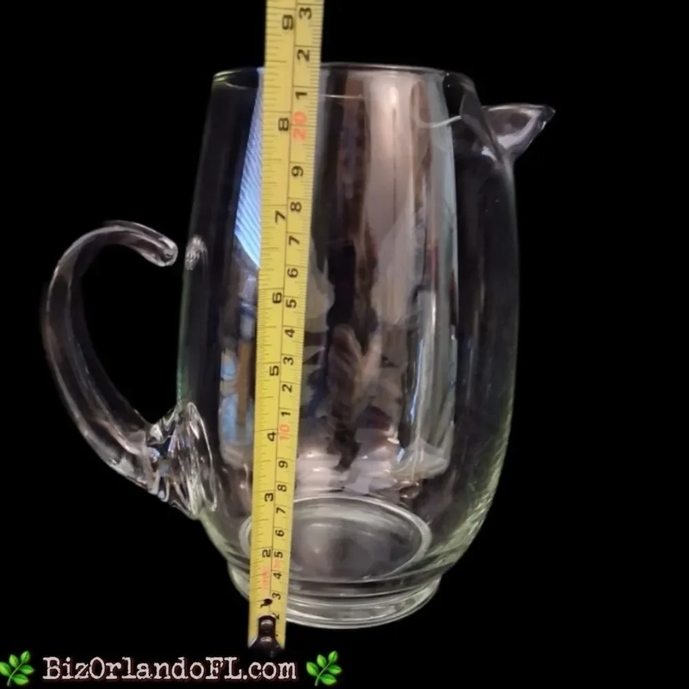 VINTAGE: Mid-Century Clear Glass Cocktail Pitcher with Applied Handle & Ice Lip